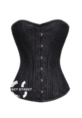Black Brocade Spiral Steel Boned Corset Antique Busk Waist Training Bustier Overbust Corset Top